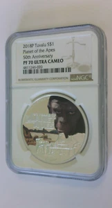 NGC 2018P Tuvalu S$1 Planet Of The Apes 50th Anniversary PF70 UC 1oz Silver Coin - Picture 1 of 5