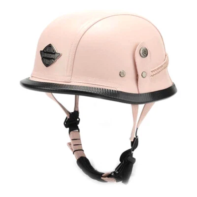 DOT Cara Abierta Media Motocicleta Cuero Casco Scooter Motociclista Casco Estilo Alemán Foto 1 de 4