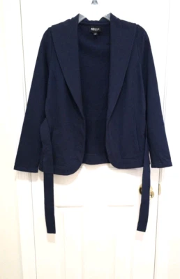 NEW Metrostyle Jersey Knit Tie Open Jacket Blazer Small Navy Blue Pockets Straps - Image 1 of 4