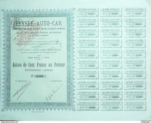 Elysée garage auto-car action 100 fr 1906 - Picture 1 of 1