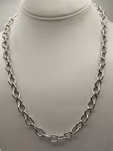 Super heavy Vintage rhodium over sterling silver oval link chain Necklace 20" - Picture 1 of 7