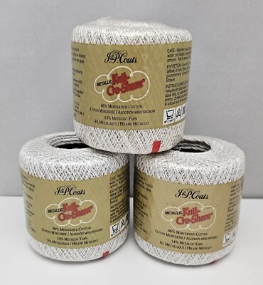 3 - J&P Coats Metallic Knit Cro-Sheen Crochet Thread 1s White Silver sz-10 - Image 1 of 4