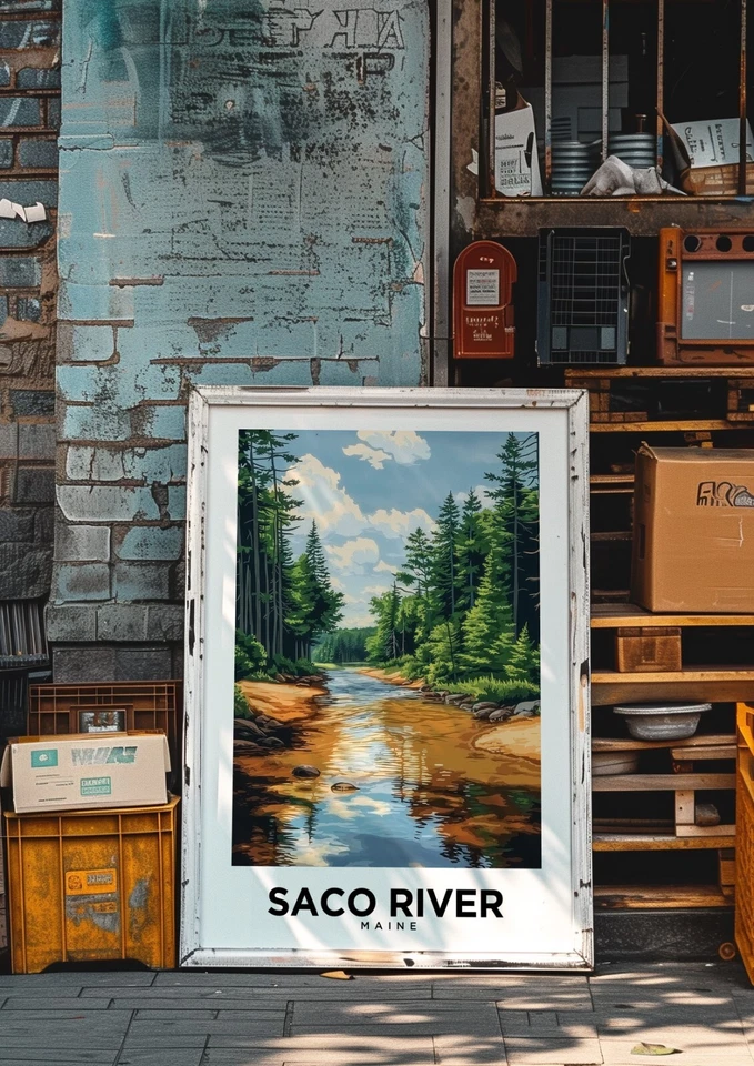 Saco River Maine Vintage Style Travel Poster - Home Decor, Wall Art - Image 1 of 4