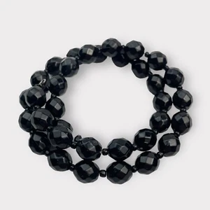 Double Wrap Memory Wire Bracelet Plastic Black Faceted Beads Adjustable - Picture 1 of 3