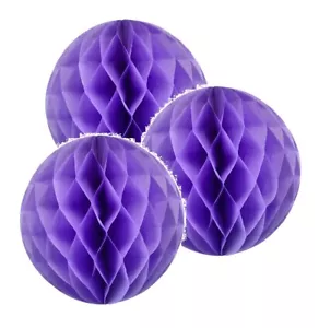 3x Lavendel 4" Waben Rund Seidenpapier Laterne Kugeln Pom Poms Hochzeit Dekor - Bild 1 von 11