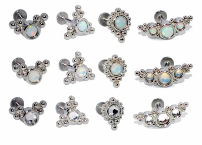 Cluster Opal Crystal Gem Helix Tragus Cartilage Bar Stud Earring Labret Piercing - Image 1 of 4