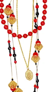 3 Gold Plated Stackable Red Gold Black Virgin Mary Rosary Necklaces 16" 20" 48" - Picture 1 of 8