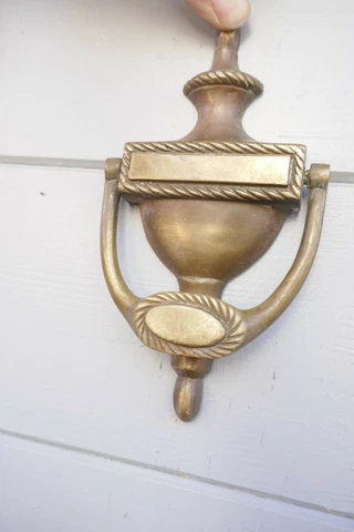 Vintage Small Brass Door Knocker Rope Edge Detail Georgian Style Mid Century Cover
