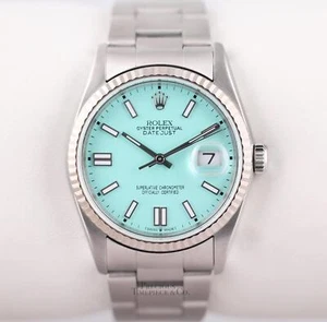 Rolex Datejust Steel 36mm-Custom Turquoise Blue Stick Dial-Fluted Bezel - Picture 1 of 4