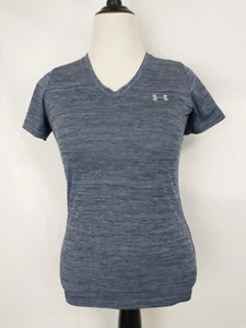 Under Armour Heat Gear Heather Blue Gray V Neck T Shirt Women's Size M - Picture 1 of 5