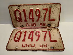 vintage Ohio 1968 License Plate Q1497L Double Set Rustic Garage Man Cave - Picture 1 of 3