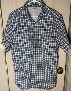 ExOfficio Mens Vented Shirt Green White Textured Plaid Fishing Camping Large - Picture 1 of 5