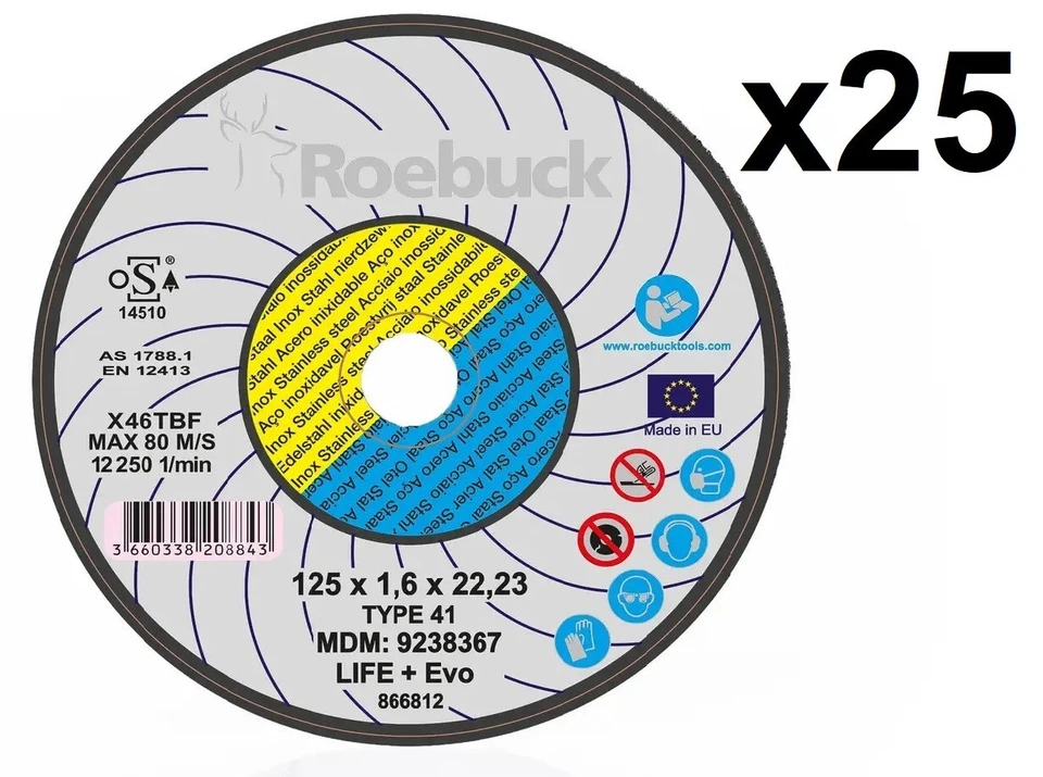 SET 25 DISCHI DA TAGLIO 125 X 1.6 ROEBUCK ACCIAIO E INOX - Immagine 1 di 1
