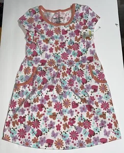 Girl's Xs 4/5 Casual Dress Peach Aqua Pink Lilac Flowers Pockets NWT - Picture 1 of 2
