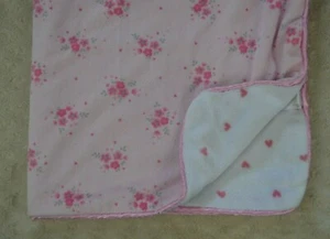 Rene Rofe Floral Hearts Baby Blanket Pink White Gray Flower Print Security Lovey - Picture 1 of 10