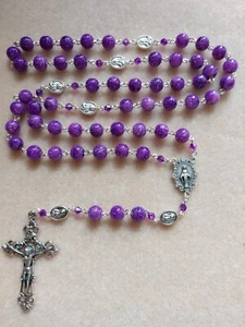 lila Glasperle Katholischer Rosenkranz 8mm Marmor Muster Perlen Metall Unsere Liebe Frau Perlen  - Bild 1 von 12