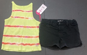 Girl's Justice & Cat & Jack Outfit Size 7-8 - Lemon Lime Striped Tank w/Shorts - Picture 1 of 7