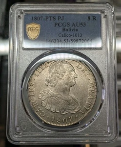 1807 PTS PJ Bolivia 8 reales. PCGS AU53. Lucido, bello per il grado! - Foto 1 di 4