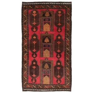 Balouch 208x112 cm Handgeknüpfter Perserteppich Orient Wolle Carpet Rug Rot - Picture 1 of 12