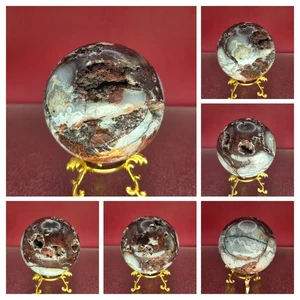 1+LB Agata Messicana Druzy Naturale Fascia Geode Cristallo Sfera Guarigione Reiki - Foto 1 di 12