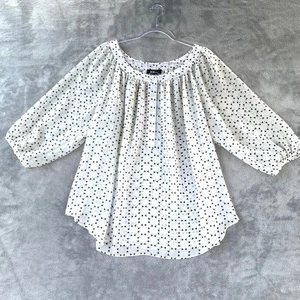 Boho Damen 3X Übergröße weiß schwarz geometrisches Muster 3/4 Arm Bluse Top - Bild 1 von 9