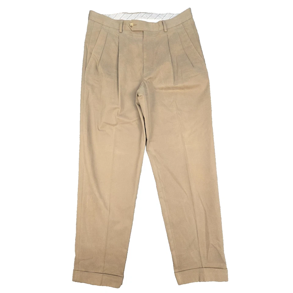 Calça masculina Ermenegildo Zegna 34 Marino & Scott Chino bainha plissada enrolada tamanho 34x31 - Imagem 1 de 4