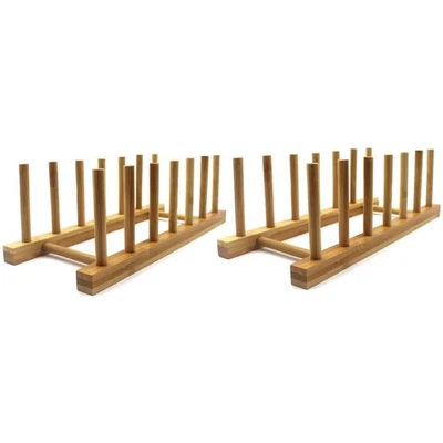 Estantes para platos de madera de bambú soporte para platos organizador de gabinete de almacenamiento de cocina... Foto 1 de 4