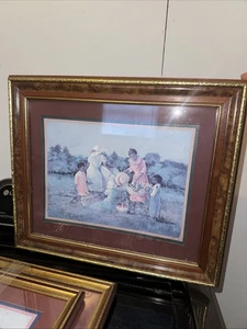 Gemälde von Ann Mount Picknick afroamerikanische Familie Holzrahmen mit Goldrand - Bild 1 von 3