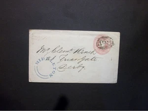 GB Stationery 1848 QV 1d pink Envelope 498 numeral MANCHESTER & MIDDLETON udc - Picture 1 of 2