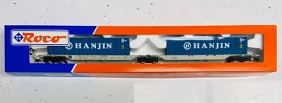 ROCO 47108 AAE Sdggmrs Knickgelenkter Containerwagen - HANJIN - NEM - HO 1/87 - Bild 1 von 4