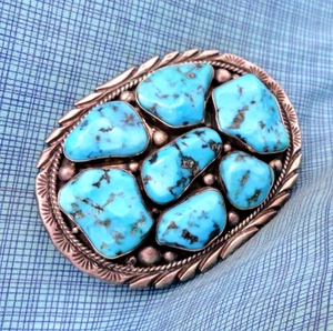 SW Native American Belt Buckle Sterling Silver Turquoise M Spencer    .Bowman#02 - Picture 1 of 16