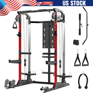 Power Cage Squat Rack w/Cable Crossover Pulley System J-Hooks ,Dip Bar Training - Picture 1 of 12