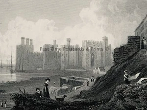 c1830 Antique Print CAERNARVON CASTLE by Gastineau - Picture 1 of 3