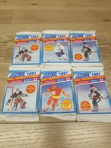 LOTE DE 6 TARJETAS DE HOCKEY DE LA NHL 1991 Score serie 2 paquetes bilingües sin abrir - Imagen 1 de 8