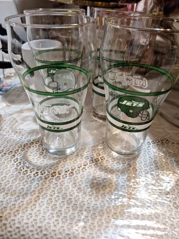 Set 4 New York Jets Soda Fountain Vintage Glass Coca Cola 1980s Retro NFL 12 oz Cover