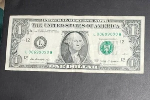 2009 1 $ Federal Reserve Schein Fancy Seriennummer L00699090W - Bild 1 von 4