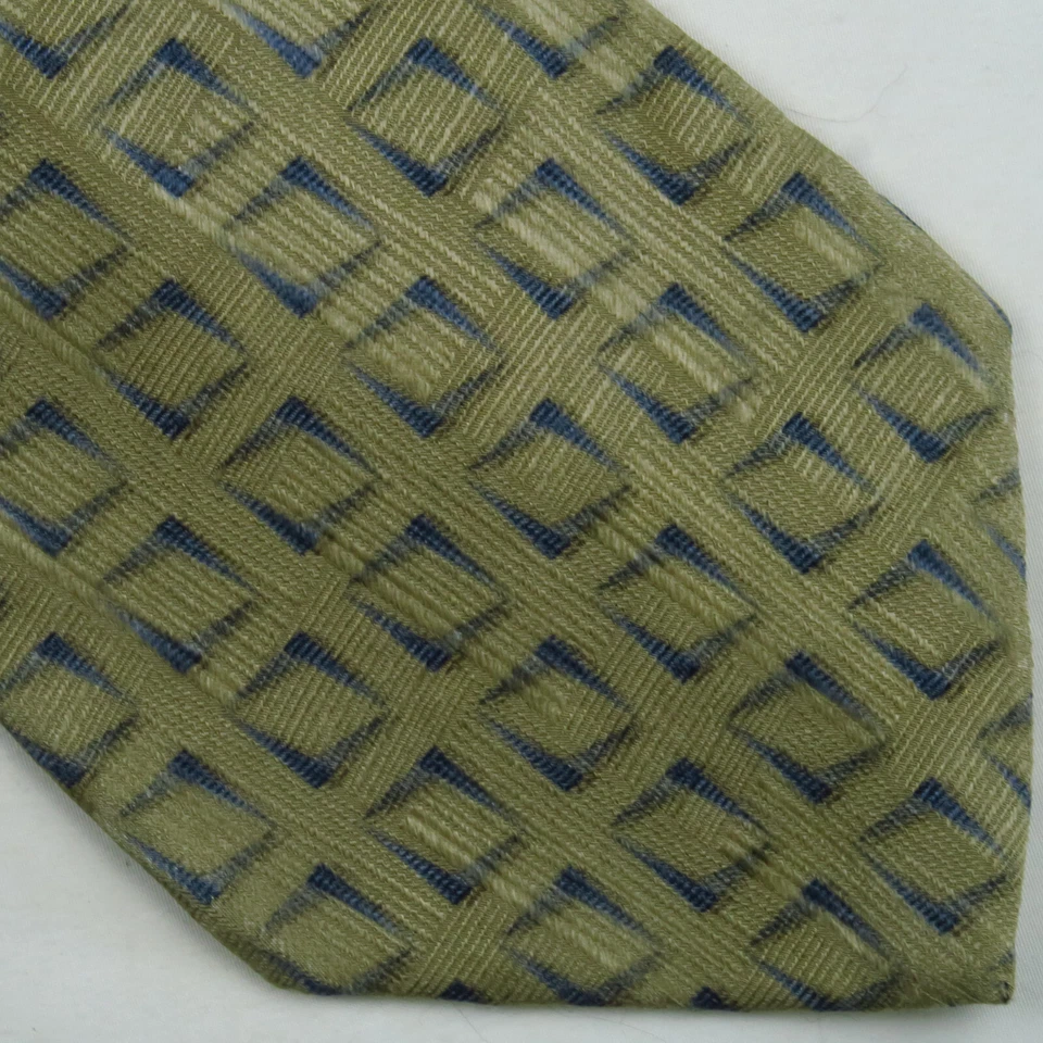 Bill Blass Mens Neck Tie Green Blue Geometric Print Woven Textured Silk 58x3.75 - Image 1 of 4