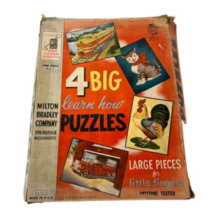 Four 4 Big Learn How Puzzles Large Pieces By Milton Bradley #4707 Vintage 1957 - Bild 1 von 12