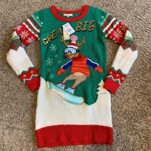 It's Our Time Dream Big Rudolph Ugly Christmas Sweater Junior's Small - Picture 1 of 4