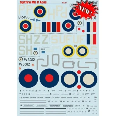 Print Scale 48-122 Waterslide Decal for airplane 1:48 Malta Spitfire Aces Part 1 - Image 1 of 4