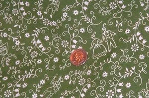 Green - White Leaves+Branches+1½” Dutch Man & Woman Cotton Fabric 35"wd BTHalfY - Picture 1 of 3