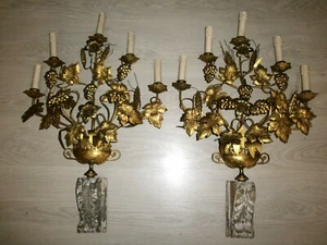 PAIRE de decoration mural AUTEL/bouquet/STYLE GOTHIQUE/XIXème/CUIVRE BOIS/H.80cm - Picture 1 of 12