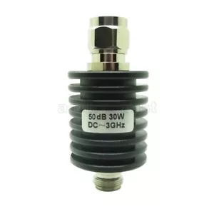 RF Coaxial Attenuator 30W Watts 50dB N Type Male to Female DC-3GHz 50 Ohms Round - Picture 1 of 8