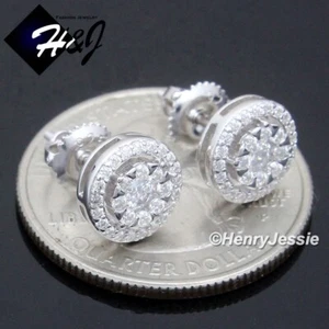 MEN WOMEN 925 STERLING SILVER BLING MOISSANITE 9MM 3D ROUND STUD EARRING*ME257 - Picture 1 of 4