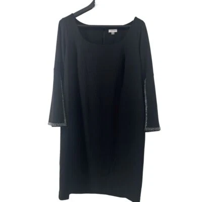 Calvin Klein Black Dress Women's 16 Flutter Rhinestone Sleeve Midi Holiday Party - Image 1 of 4