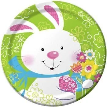 Hoppy Bunny Easter Rabbit White Cute Theme Holiday Party 7" Paper Dessert Plates - Image 1 of 1