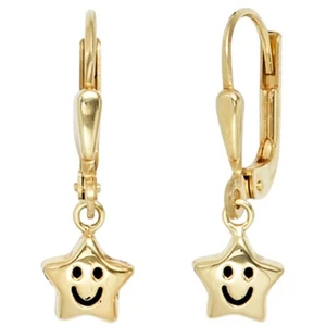 Earrings Stars With Face, 333 Yellow Gold, Earrings, Children - Picture 1 of 3