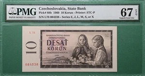 1960 CZECHOSLOVAKIA 10 KORUN P# 88b PMG 67 EPQ SUPERB GEM UNC - Picture 1 of 2