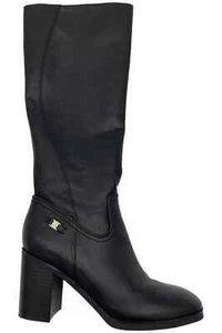 Gianni Bernini Odettee Leather Riding Boots Womens 8.5M Black Block Heel - Picture 1 of 10