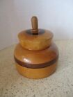 Vintage Canister, Treenware with Lid, Light Wood, Brown Stripe, 5' H x 4.25' Dia